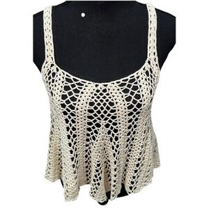 French Kiss Top Women's Size M/L Ivory Crocheted Bohemian Pull Over
